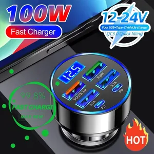 100W 6 พอร์ตชาร์จเร็วที่ชาร์จแบตในรถ PD QC3.0 USB C ที่ชาร์จโทรศัพท์ในรถยนต์ประเภท C อะแดปเตอร์ในรถสำหรับไอโฟน ซัมซุง หัวเว่ย เสี่ยวมี่ - Product Image 1