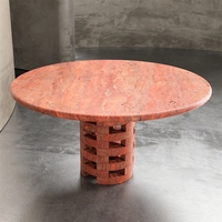 Meubles en marbre Table à texture béton Tables à manger rondes en travertin couleur argile rétro