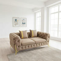 223-Sitzer Chesterfield-Sofa-Set mit Polsterung, getufteter Rückenlehne, goldenen Metallbeinen und Samtbezug – Mid-Century Modern Ecksofa für Apartments
