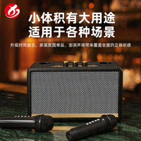 Altavoz Karaoke Bluetooth Clásico con Carcasa de Madera, 2 Micrófonos, Bajos Profundos, Diseño de Caja de Madera Premium para Noches de Canto en Familia