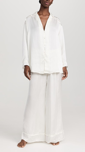 <span class=keywords><strong>Pigiama</strong></span> di Lusso in Raso di Seta <span class=keywords><strong>Bianco</strong></span> per Donne Taglie Forti, Set Due Pezzi Casual con Maniche Lunghe e Colletto - Product Image 5