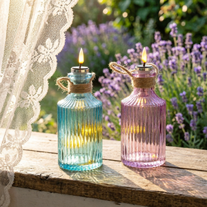 Lanterne en verre solaire avec bougie LED <span class=keywords><strong>sans</strong></span> flamme, <span class=keywords><strong>lumière</strong></span> décorative en verre côtelé pour jardin, terrasse, centre de table - Product Image 2