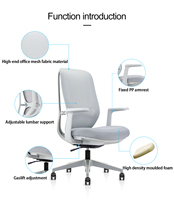 Chaise de bureau ergonomique pivotante à dossier moyen en maille, multifonctionnelle, de couleur grise, pour cadres