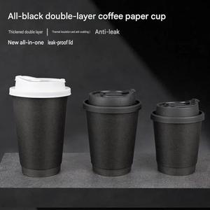Black Double Wall Paper Coffee <b>Cup</b> <b>Disposable</b> Cardboard Beverage <b>Cup</b> With Lid Custom Logo Takeaway Hot Drink - Product Image 6