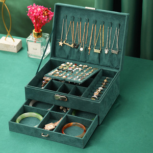 Leather Jewel Jewellery Jewelry Box New Organizer PU Leather Women Portable Multi-layer Jewel Case With Drawer Green Suede Jewellery Boxes Travel Jewelry Box