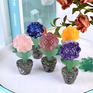 Novedad, Plantas en Maceta Talladas a Mano con Piedras Preciosas, Girasol de Cristal Curativo para Regalo - Product Image 1
