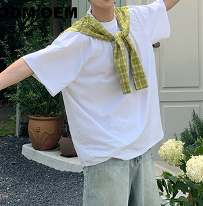 Camiseta chal a cuadros con bloqueo de color hecha a medida de marca de moda de calle para hombre patrón sólido - Product Image 3