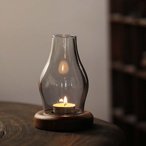 Retro Simple Bamboo Base Glass Teahouse Candlestick Table Light Luxury Romantic Decoration <strong>Windproof</strong> Glass <strong>Candle</strong> <strong>Holder</strong> - Product Image 1