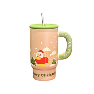Christmas Ceramic Mug With Lid And Straw Cute Cartoon Design Merry Christmas Gift For Women Large Capacity Cup Winter 2024 - Product Image 1