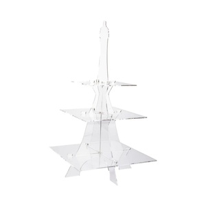Nouveau support à gâteau moderne à étages en acrylique transparent Tide Custom pour la présentation de desserts, cupcakes, pâtisseries et bonbons - Product Image 4