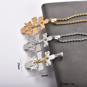 Croix <span class=keywords><strong>orthodoxe</strong></span> chrétienne en acier inoxydable, pendentif crucifix de Jésus, bijoux religieux vintage, cadeau - Product Image 3