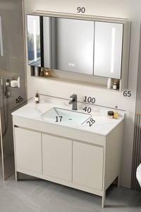 Cream Style Modern Floor Standing Water Resistant Aluminum Bathroom Cabinet Set with Integrated Ceramic Wash Basin Vanity Combo - Product Image 6