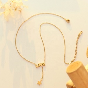 Produttore di gioielli all'ingrosso fai da te personalizzato CNC taglio Laser parola Love <span class=keywords><strong>Star</strong></span> Charms collana a catena placcata in oro - Product Image 3