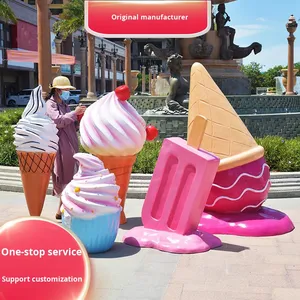 Escultura Decorativa de Helado de Simulación, Grande, para Exteriores, Decoración de Postres, Macaron, Donut, Cono, Tienda de Bebidas Frías, Artesanía de Resina y Madera - Product Image 2