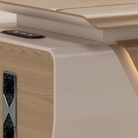 Bureau en mélamine gris écologique avec gestion des câbles, couvercle rabattable, surface stratifiée PVC, table de bureau CEO avec armoire de rangement