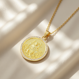 Collar con Colgante Redondo de Hierófanto en Latón Chapado en Oro con Circonita: Regalo Elegante, para Uso Diario y para Fiestas, para Mujer - Product Image 2