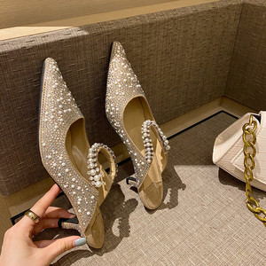 Nouvelles mules à talons hauts pour femmes, style escarpin, à bout fermé, ornées de strass et d'une boucle, sexy - Product Image 4