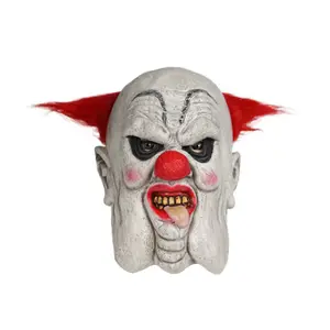 Nicro-mascarilla de látex realista para fiesta de Halloween, máscara de cara completa de payaso, nariz roja, aterrador y aterrador