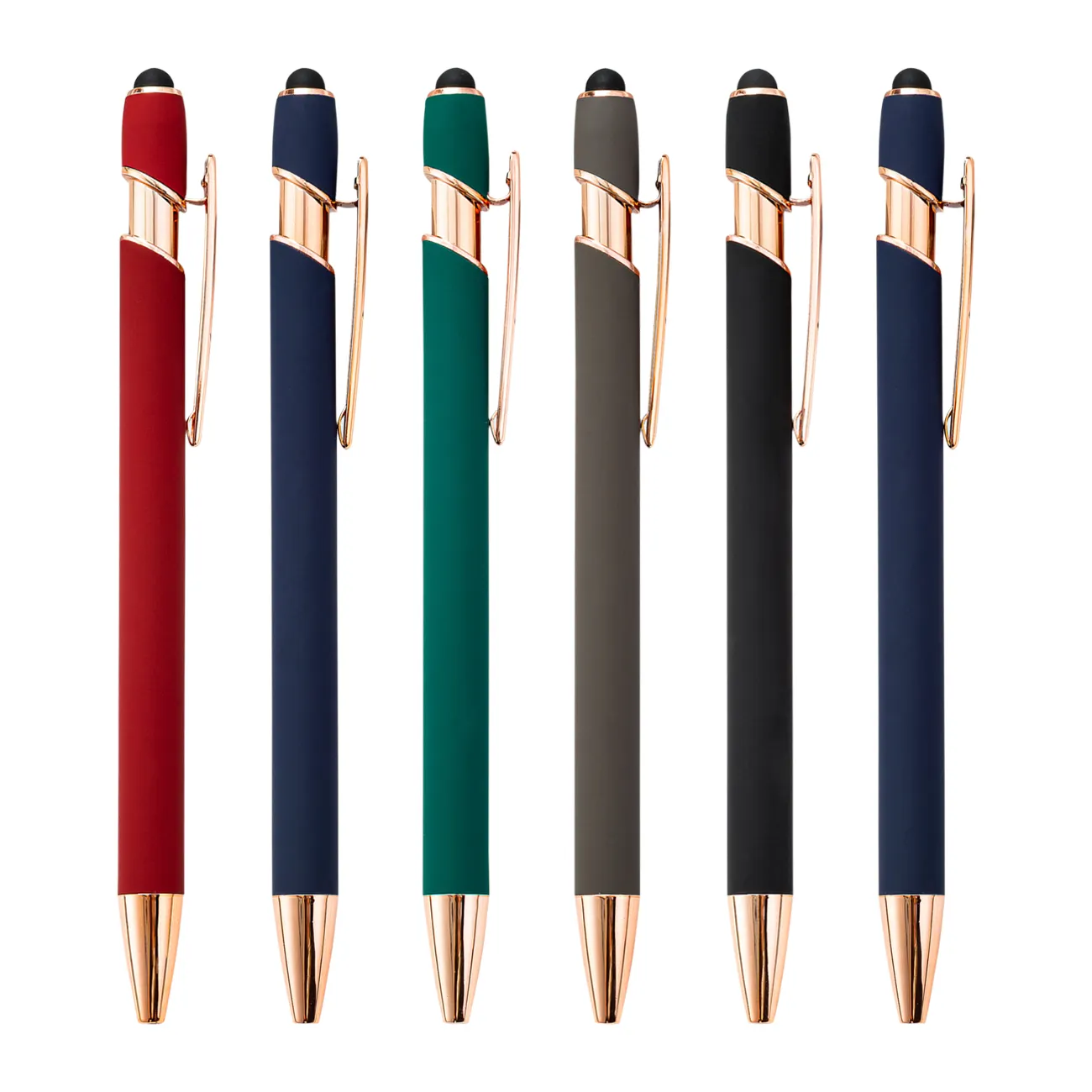 Neuer weicher Touchscreen-Stift mit Logo Kugelschreiber Federn Benutzer definierte China Großhandel Luxus Roségold Metall Büro Kugelschreiber
