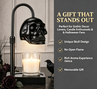 Lampe chauffe-cire en forme de crâne avec minuterie et variateur d'intensité, lampe chauffe-cire gothique en forme de crâne pour bougies en pot, hauteur réglable