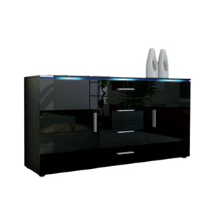 Luxury Modern Wooden Buffet Cabinet <strong>Sideboard</strong> in Black <strong>High</strong> <strong>Gloss</strong> Living Room Furniture Melamine Particle Board Wood PANEL,PANEL - Product Image 1