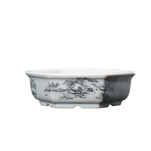 กระถางบอนไซเซรามิกทรงหกเหลี่ยมลายภาพวาดภูมิทัศน์จีนแบบวาดด้วยมือ - Product Image 5