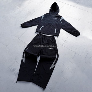 Custom Sweat Suit <b>Pullover</b> Nylon <b>Jackets</b> and Nylon Pants Patchwork Mesh Design Windbreaker Tracksuit Lightweight Windbreaker Set - Product Image 1