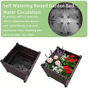 16*16*72 Inches Easy Assembly Self-Watering Elevated Garden Raised Bed <b>Plastic</b> Rattan <b>Planter</b> Box with PE-Coated Metal Trellis - Product Image 2