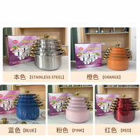 Panci Masak Langsung dari Pabrik 10pcs, Panci Susu, Panci Sup, dan Wajan Stainless Steel Gagang Emas, Set Peralatan Masak Dapur