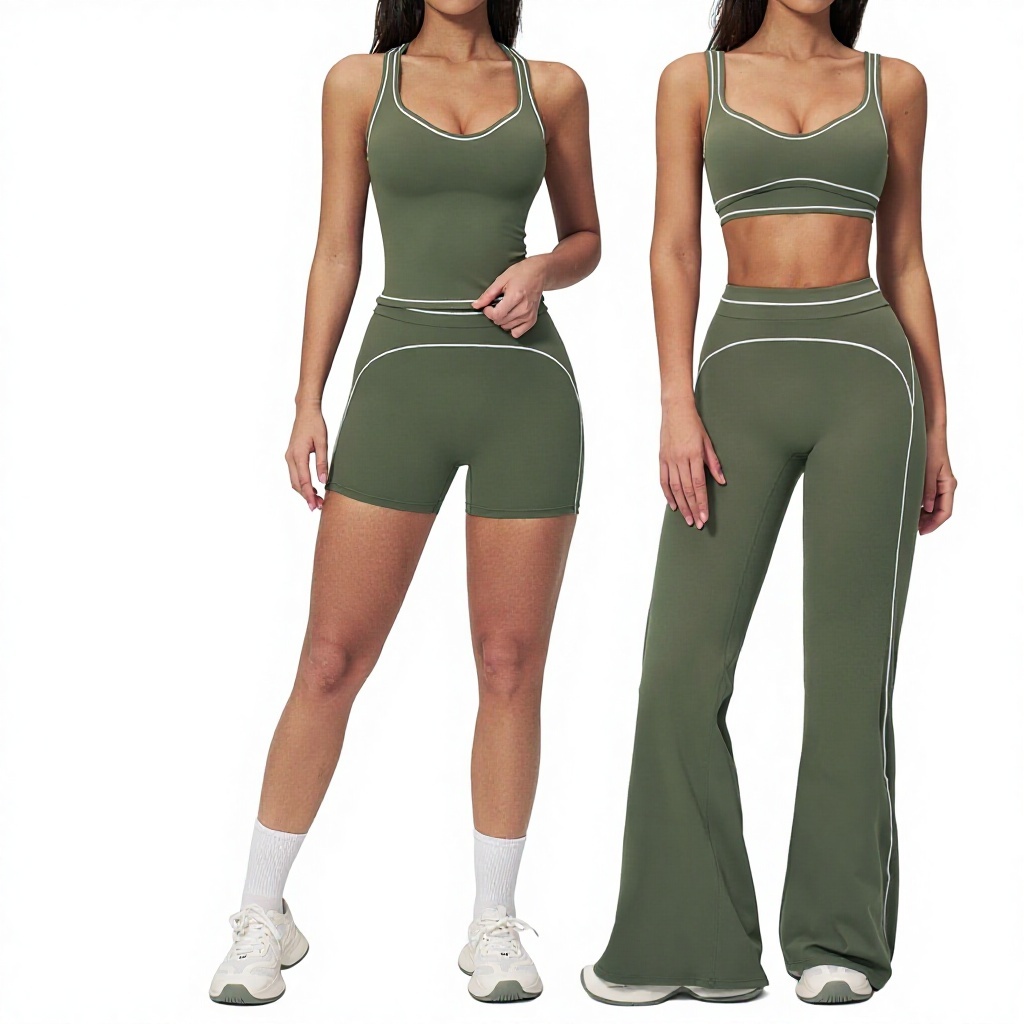 Solid Brushed Sweat-Wicking Spandex/Nylon Wrinkle-Resistant 2-Piece Yoga Set Double-Shoulder-Strap High-End Feeling Sports