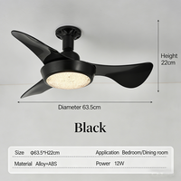 Ventilateur de plafond LED moderne de 25 pouces avec télécommande, silencieux, 3 vitesses, minuterie, douille E27, lampe ventilateur 30W 95-265V pour chambre à coucher