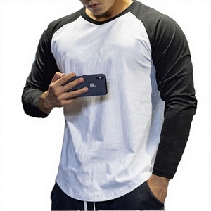 Men's Long Sleeve <b>Raglan</b> <b>T</b>-<b>Shirt</b> 100% Cotton O-Neck Casual Solid Color Front Custom Logo Knitted Loose Fit Quick Dry - Product Image 2