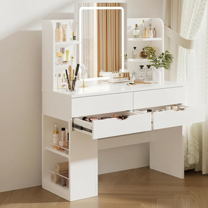 Coiffeuse blanche avec miroir et éclairage LED, deux tiroirs et un meuble d'appoint <span class=keywords><strong>pour</strong></span> chambre à coucher - Product Image 5