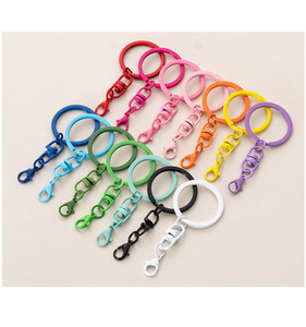 Colorful Metal Iron 30mm Flat Split Key Ring With Rotating Buckle and Lobster Claw for Toys DIY Crafts