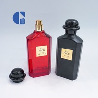 Botella de Perfume de Vidrio Cuadrada Biselada de Color Personalizada con Logotipo, 100 ml, Vacía, Recargable, con Pulverizador de Fragancia y Tapa de Cúpula Retro
