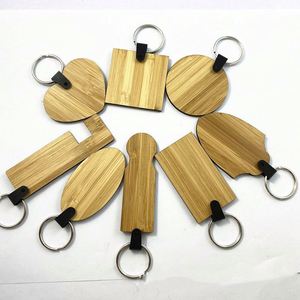 Wholesale Promotional Gift Custom Logo Engraved Named Souvenir Blank Bamboo Key Chain House Key Ring Wooden Bamboo Keychains