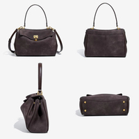 Sac à main vintage en daim mat rétro grande capacité marron Maillard de luxe pour femme avec poignée supérieure et rabat, sac à bandoulière