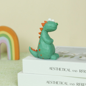Figura de Dinosaurio Verde de Madera, 7.5x9.5x5cm, Tallada a Mano, Adorno de Escritorio, Decoración Animal, Regalo - Product Image 4