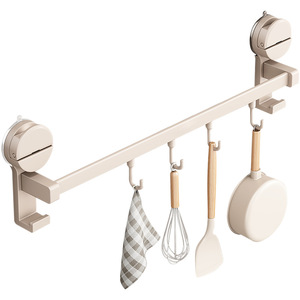 Wall Mounted Kitchen Storage Rack With <b>Suction</b> <b>Cups</b> And <b>Hooks</b> For Utensils Organizer Rectangle Design - Product Image 5