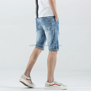 Short en jean effilé délavé déchiré pour homme, Bermuda en coton brodé, grande taille - Product Image 6