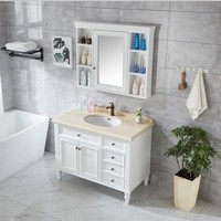 Meuble-lavabo de salle de bain moderne de luxe en bois massif avec miroir LED tactile lumineux, couleur et taille personnalisables, coiffeuse de salle de bain