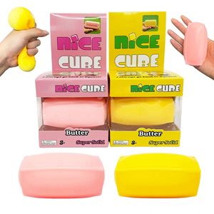 Squishy sensoriel de collection pour bureau, à rebond lent, réaliste, en TPR, jaune rose, en forme de bâton de beurre, super solide et doux - Product Image 1