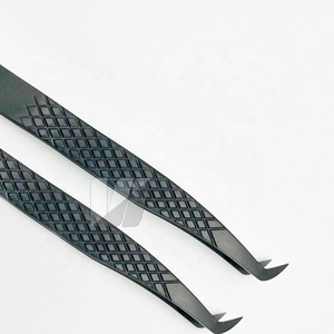 แหนบต่อขนตาสแตนเลสแบบยั่งยืนแบบมืออาชีพญี่ปุ่นพร้อมโลโก้ออกแบบได้ตามต้องการมีดปลายแหลมสีดำและเพชร - Product Image 4