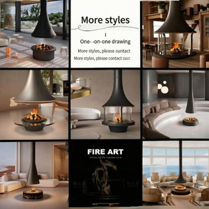 Cheminée suspendue moderne <span class=keywords><strong>à</strong></span> bois avec verre incurvé sur 3 côtés pour salon - Product Image 2