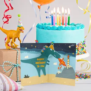 Handmade 3D Pop Up Green Dinosaur Children Paper Custom Happy Birthday Greeting Cards With Envelopes