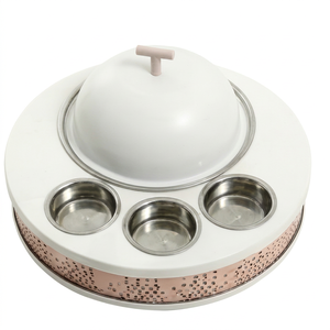 Deluxe Round Ceramic Casserole Food Warmer Stainless Steel Linings Laser Cut Copper Base Insulated Hot <b>Pot</b> Cover <b>Plastic</b> Handle - Product Image 1