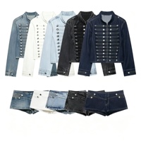 Veste en jean noire personnalisée pour homme SOONREE avec plusieurs rangées de boutons, épaulettes sur les épaules, style streetwear vintage