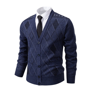 Pull <span class=keywords><strong>Cardigan</strong></span> Tricoté Homme Tendance Décontracté Hiver, Personnalisable avec Logo, Col en V à Boutons - Product Image 2