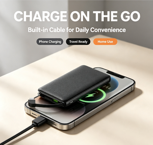 <span class=keywords><strong>Mini</strong></span> batería externa de bolsillo de 5000 mAh de plástico con cable tipo C integrado, carga rápida SCP de 22.5 W, cargador portátil, regalo promocional. - Product Image 1