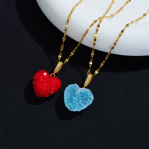 Chic Gummy Gold Plated Multi <strong>Colored</strong> Red Crystal <strong>Puffy</strong> <strong>Heart</strong> <strong>Pendant</strong> Valentine's Day Sweet Love Necklace for Women - Product Image 3